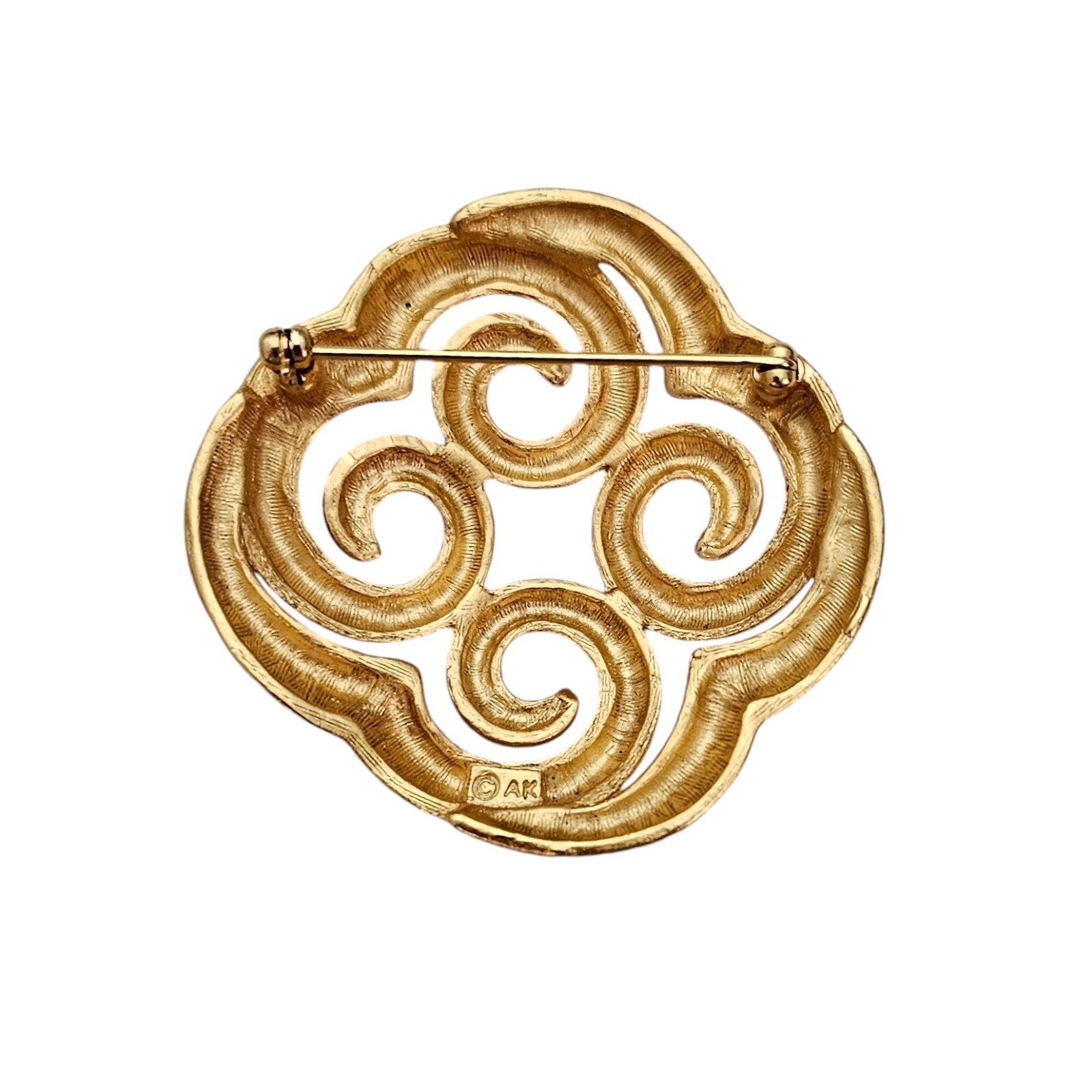 Ann Klein Matte Gold Tone Open Scroll Cross Clover Brooch Pin Signed, L497