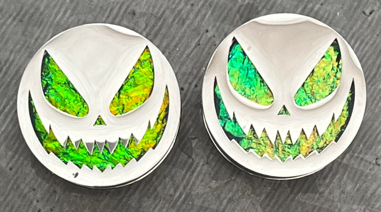 PAIR Scary Jack-O-Lantern Opal Glitter Screw Fit Tunnels Ear Plugs Earlet Gauges