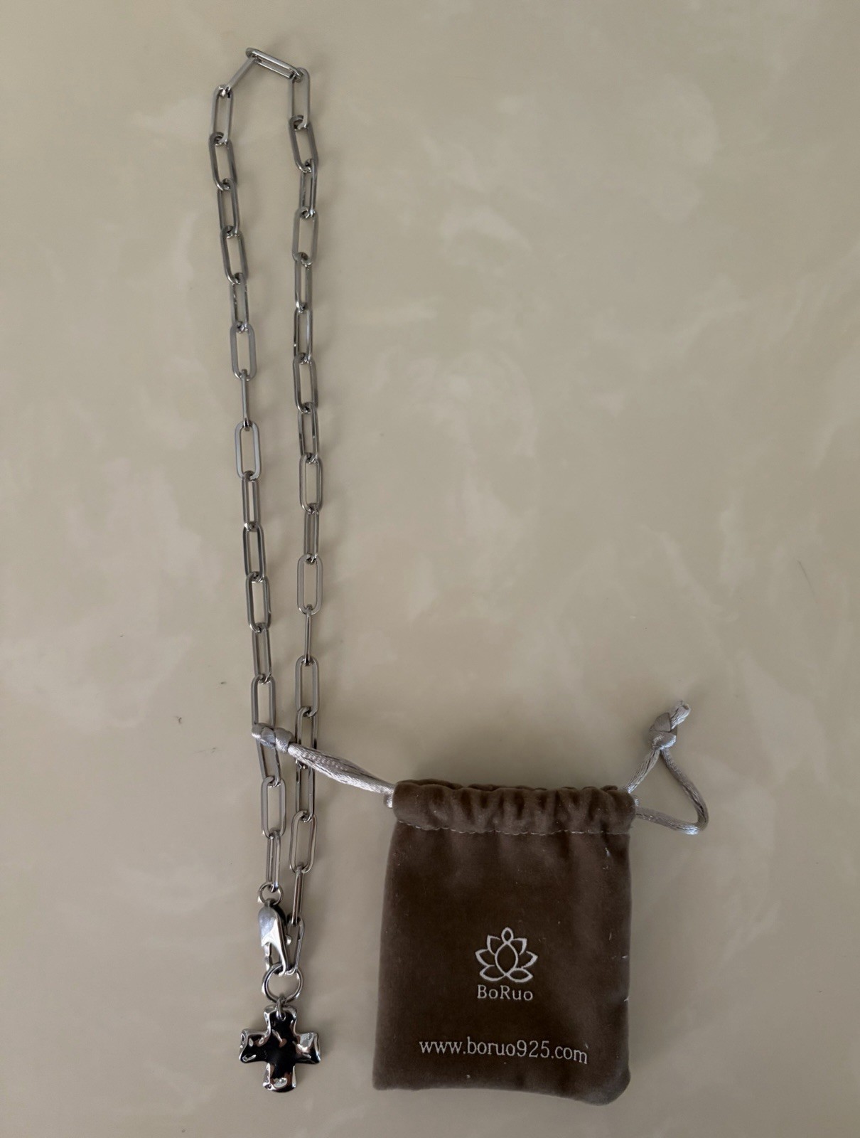 BoRuo 18″ Sterling Silver .925 Paperclip Link Chunky Cross Necklace New
