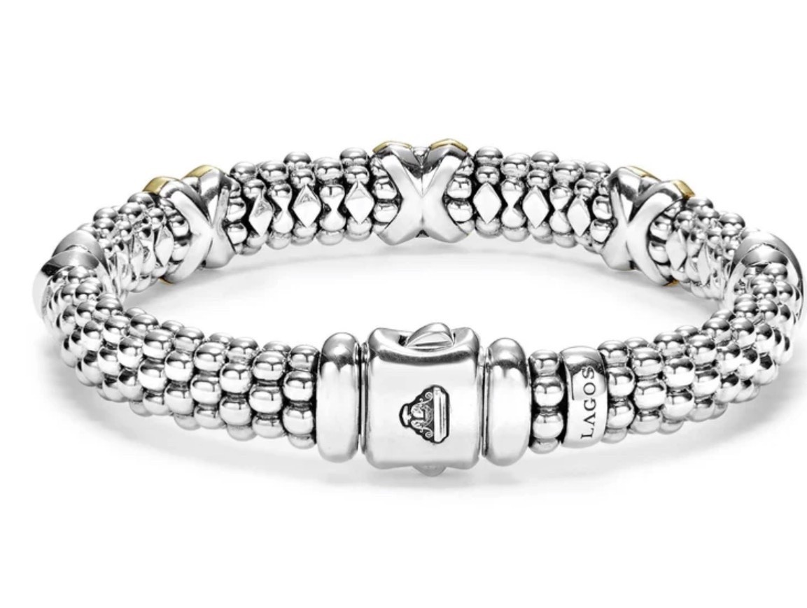 LAGOS Two-Tone Five Station X Caviar Bracelet 9mm 18K Gold Sterling Silver M+