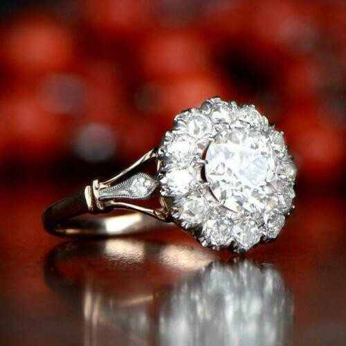 Old European 1.60CT White Round Shape Cluster Engagement Flower Ring 935 Silver