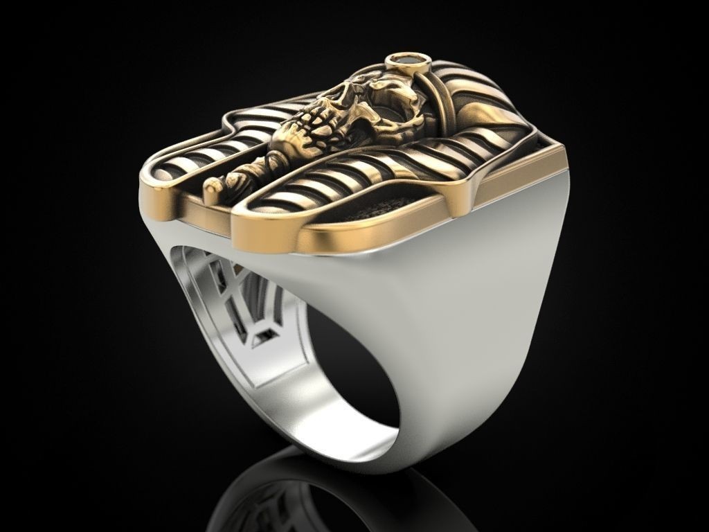 Oxidized Men’s Pharaoh Skull Gothic Punk 925 Sterling Silver Statement Rings