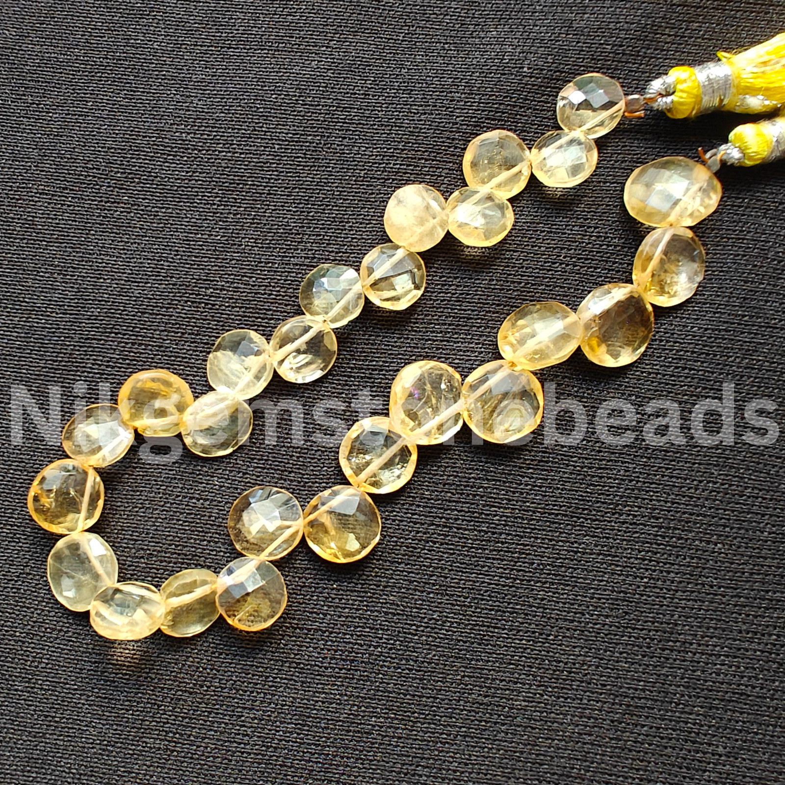 Natural Yellow Citrine Gemstone, Briolette Faceted Coin Cut Beads, 8.25-11.50 MM