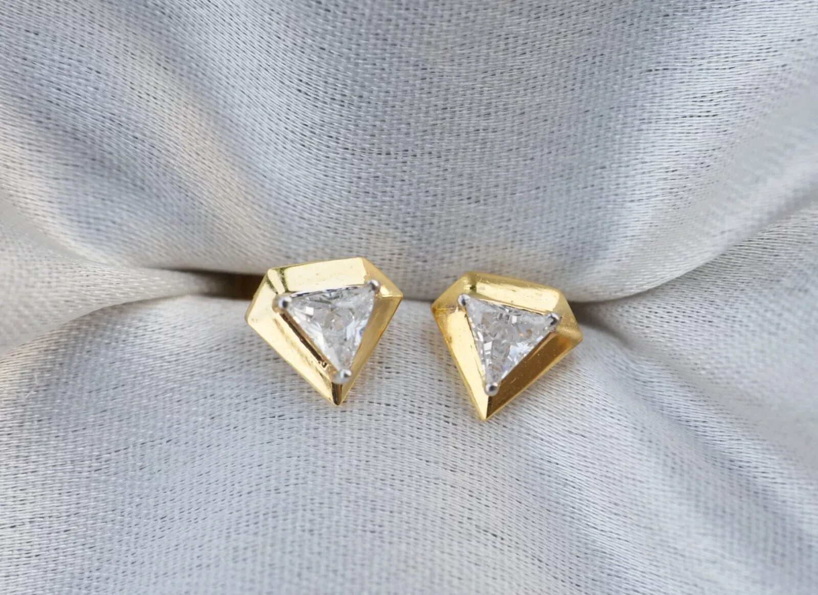 1Ct Trillion Simulated Diamond Cute Diamond Stud Earrings 14k Yellow Gold Plated