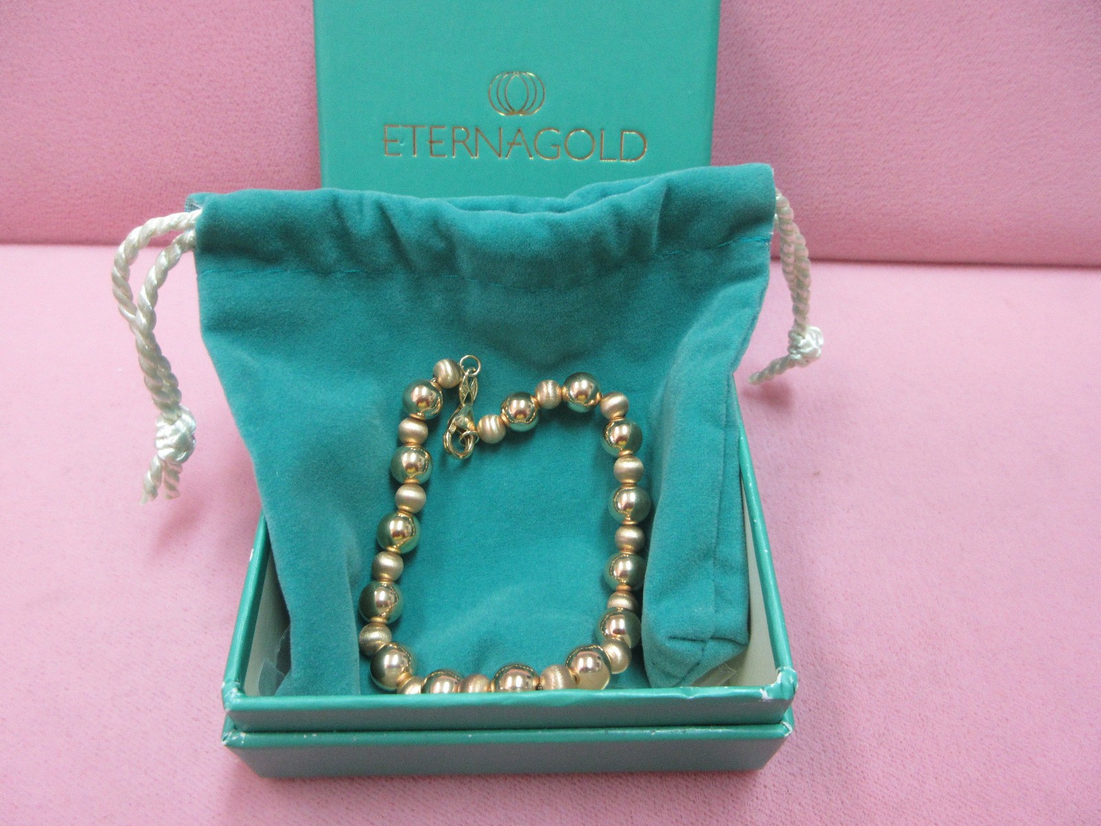 EG 7.25″ 14k Yellow Gold 6.9mm Polish & 4.87mm Matt Beads Bracelet 4.09 Grams
