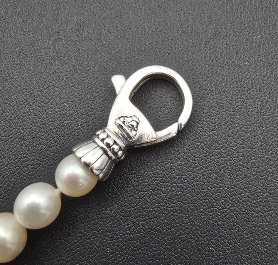 LAGOS Luna Pearl Strand Sterling Silver Bracelet w Box & Storage Pouch — 7.5″