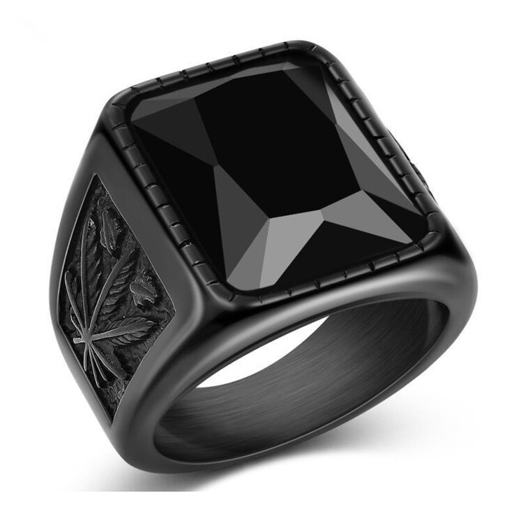 Deziloo Onyx Stone Ring Black Mens Stainless Steel Size 7/8/9/10/11/12/13