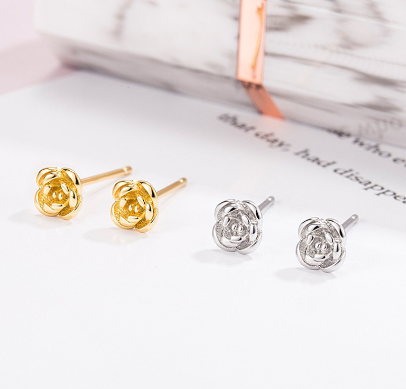 925 Silver Post Abstract Love Flower Rose Stud Earrings 5mm Women Girl S6