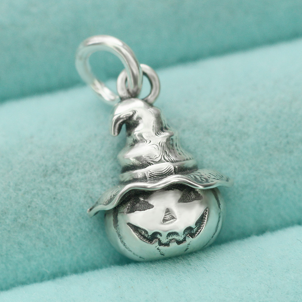 Pumpkin Wizard Witch Hat Charm Pendant Dangle In 925 Sterling Silver Halloween