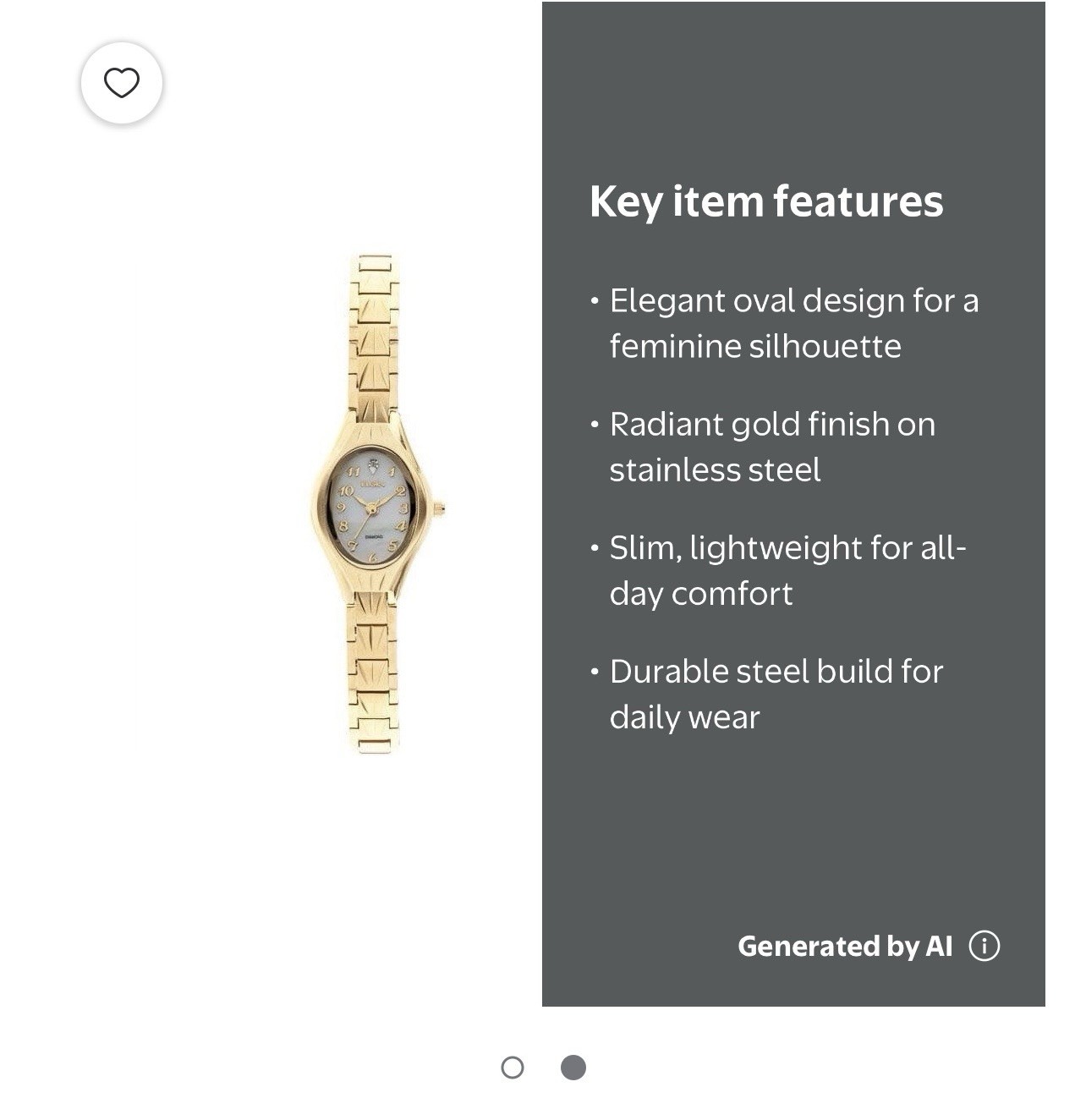Elgin Women’s Gold-Tone Oval Analog Quartz Watch, SS Bracelet, Box