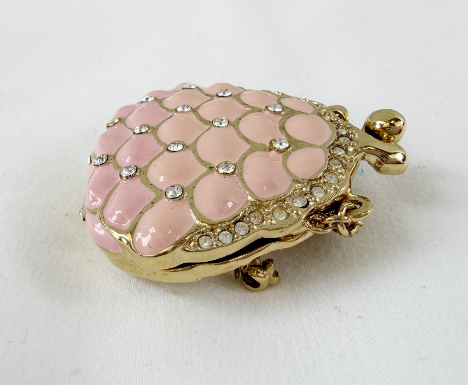 NEW ST. JOHN Handbag Brooch Pink Enamel Scales Crystals 24KGP Logo Pin Enhancer