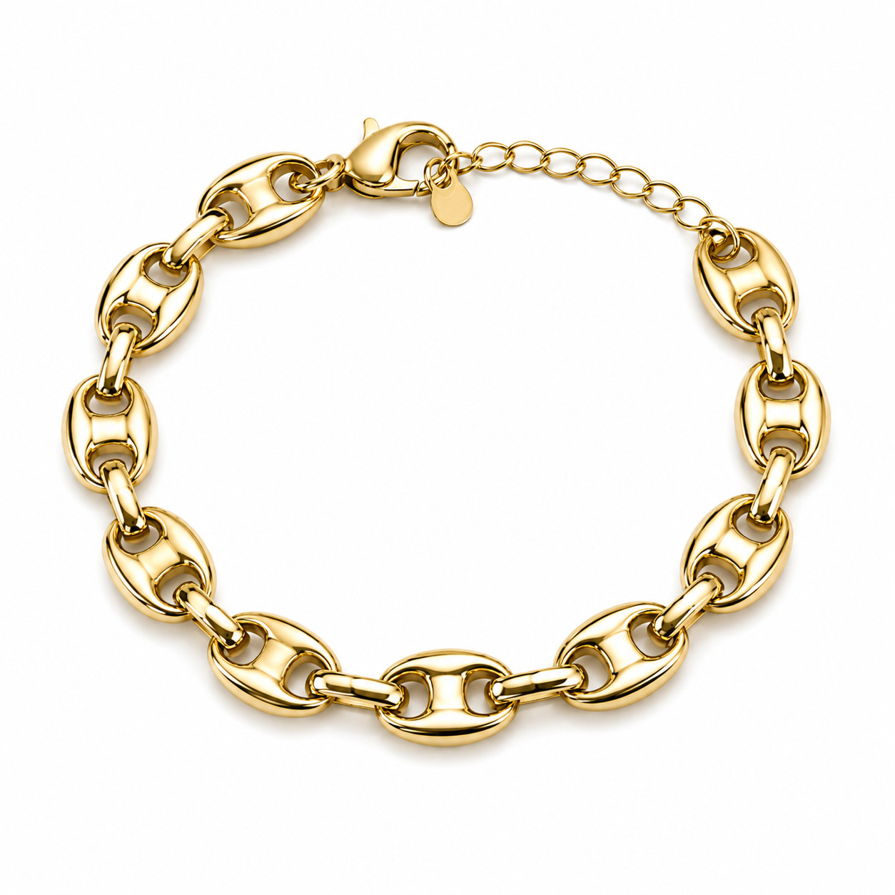 Italian 1/200 14k Yellow Gold Oro Mariner Puff Link Bracelet Pulsera Adjustable