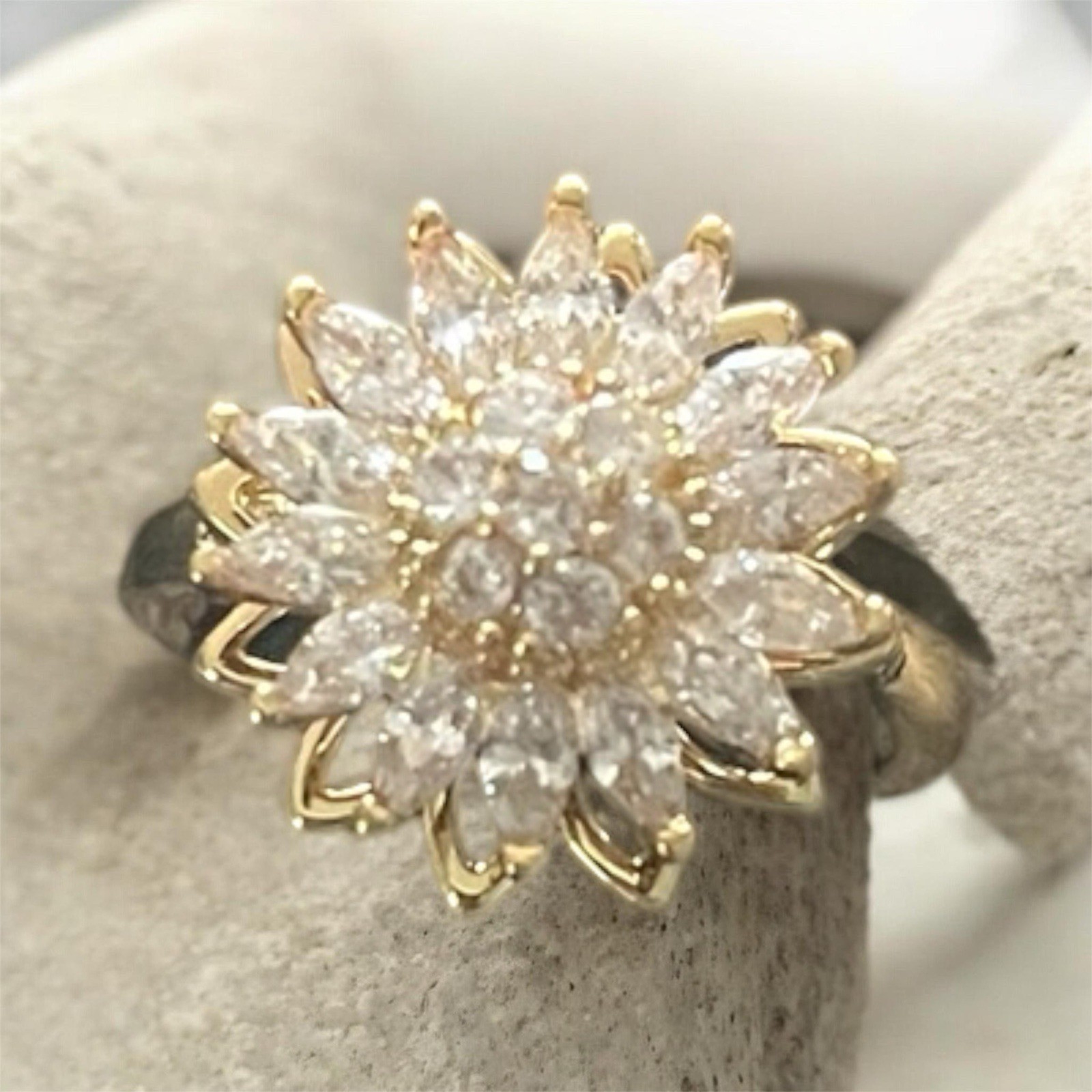 Spinner Ring Sunflower Crystal Rotating Stress Relief Statement Band Rings