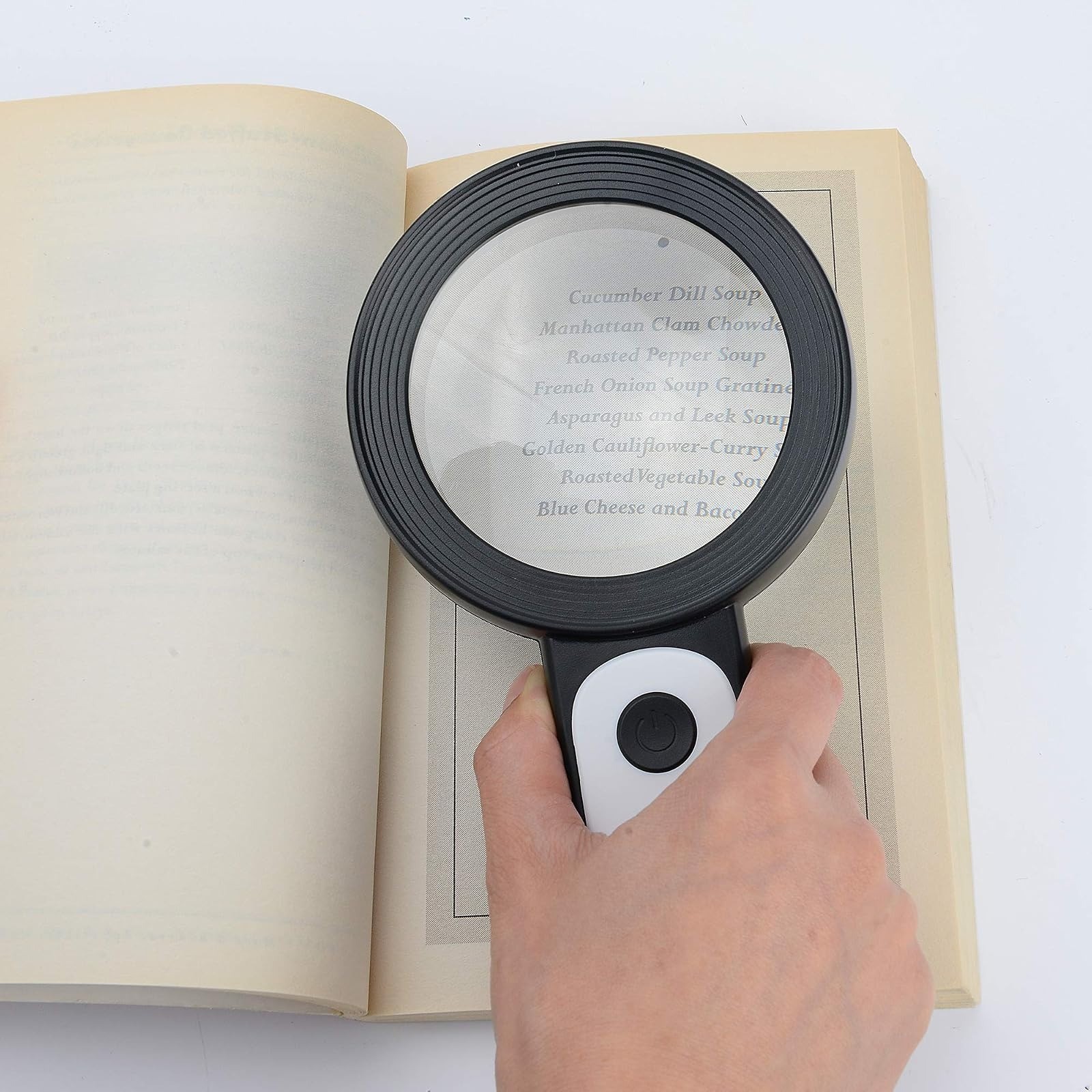 JMH Magnifying Glass with Light, Handheld Large Magnifying Glass 18LED Cold and