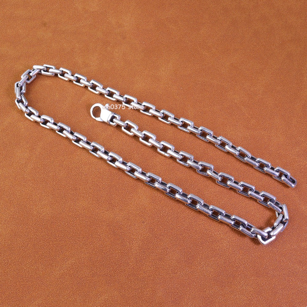 Real S925 Sterling Silver Necklace Women Men 7mm Square Cable Chain 20inch L
