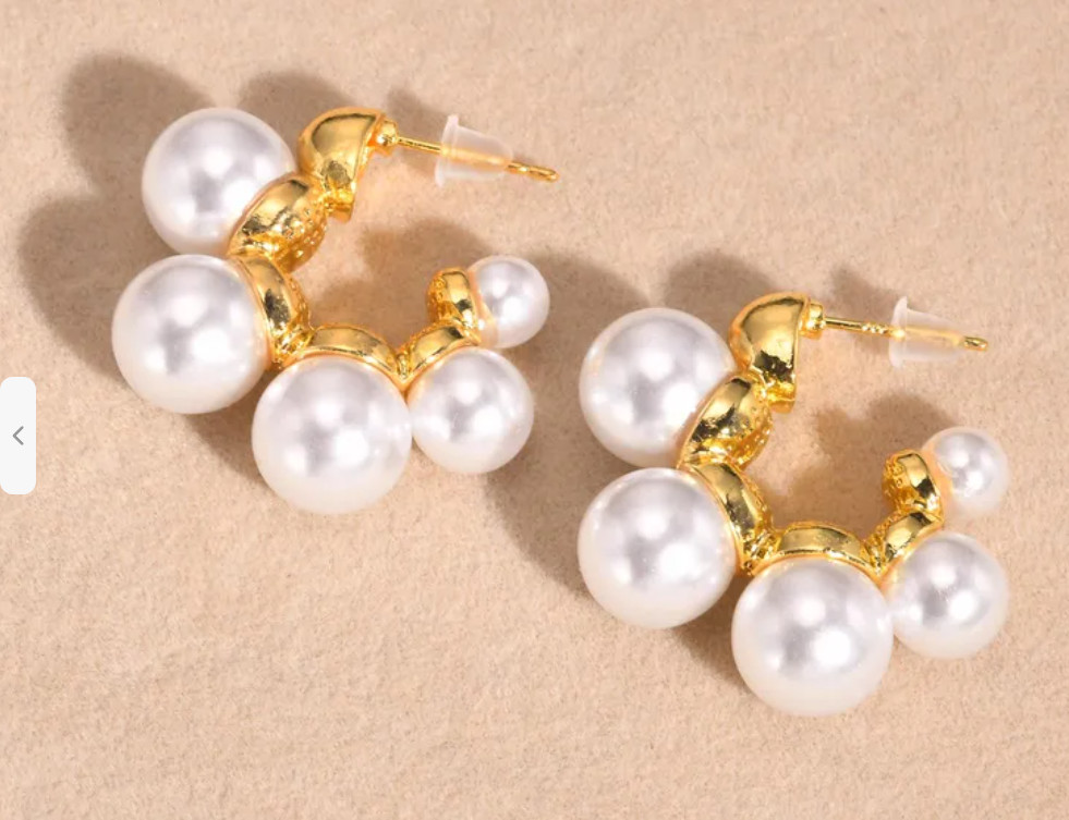 18K Gold Plated Ear Studs Color Plating Inlay Zinc Alloy Artificial Pearls