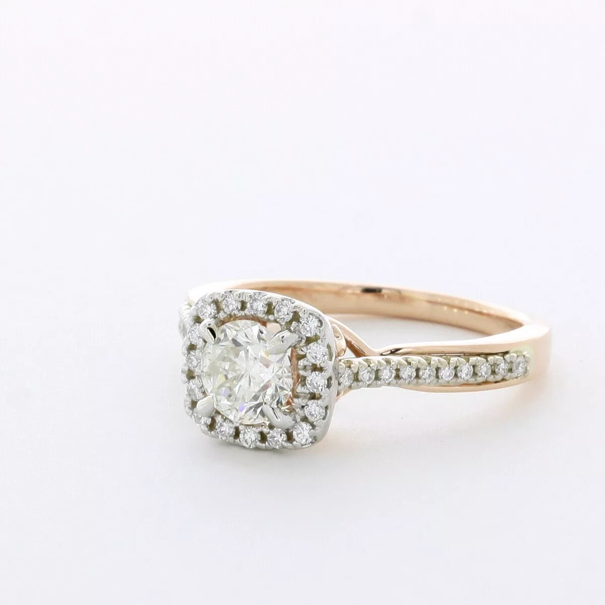 Side Stone Engagement Ring 14K Gold Halo 1.64 CT Round Lab-Grown Diamond F VS1