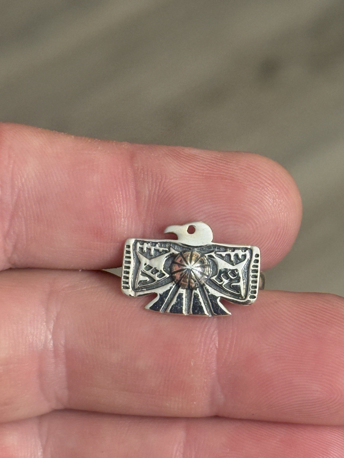 STERLING SILVER STAMPED THUNDERBIRD CONCHO SHOT BAND RING Sz 6,9,or 10 .925