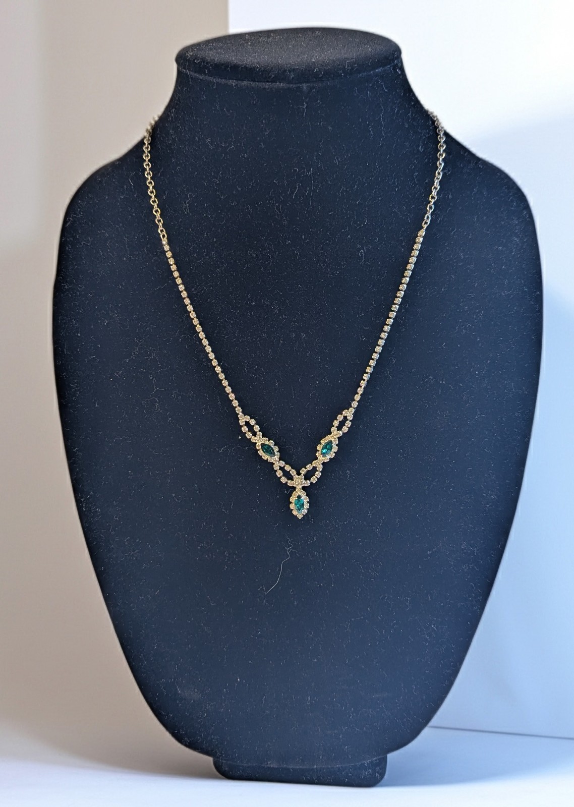 Special Occasion Necklace with Green Marquise Rhinestone Pendant Statement Style