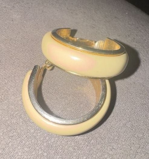 Vintage Avon Gold-Tone and Cream Enamel Hoop Pierced Earrings