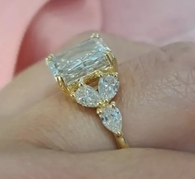 RARE 5.30 Ct Certified Asscher Cut Natural White Diamond Ring Yellow Gold Finish