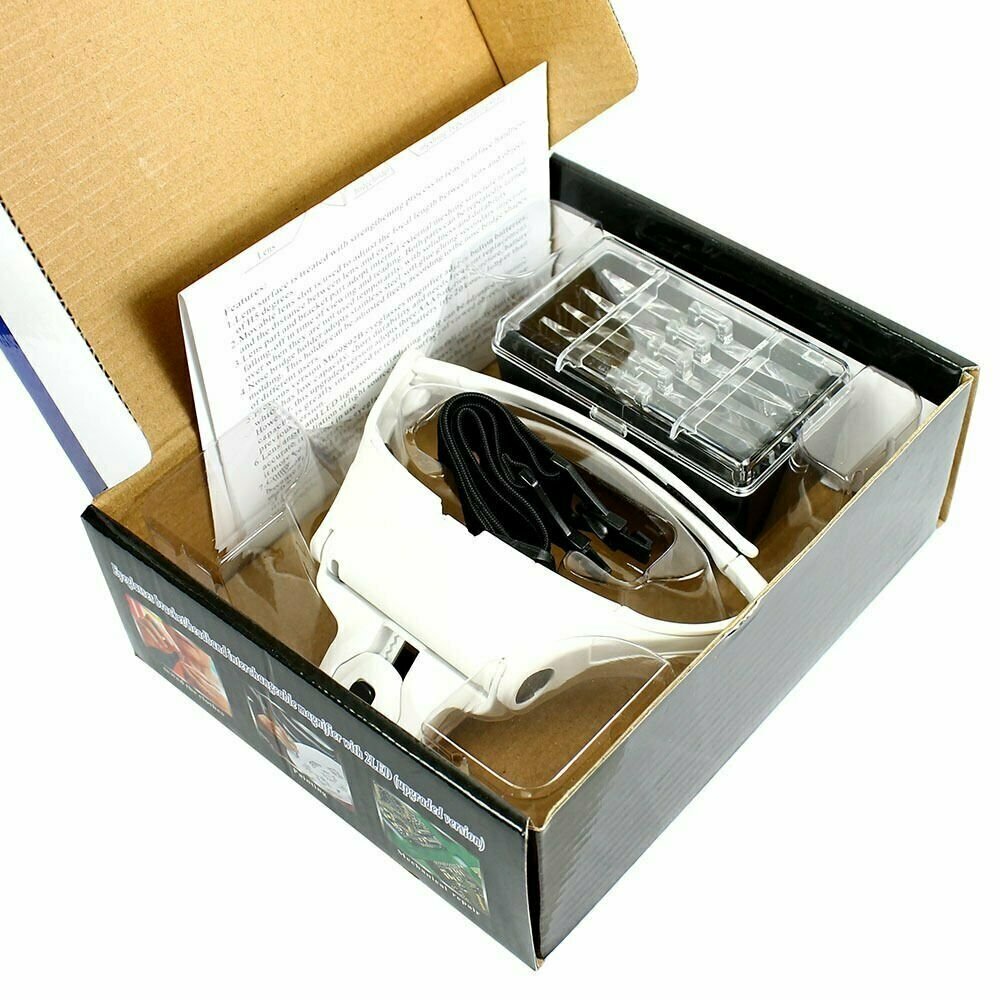 Headband Magnifier Lighted Glass Optivisor with 5 Lens for Hobby Repair Reading
