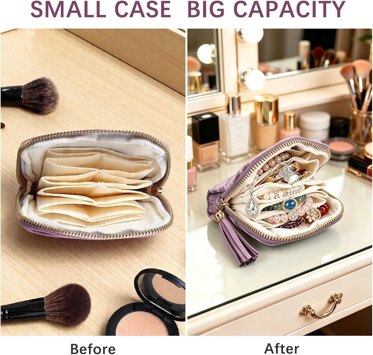 Travel Jewelry Cases 6-Layer Velvet Zipper Pouch Bag Jewelry Organizer Cases