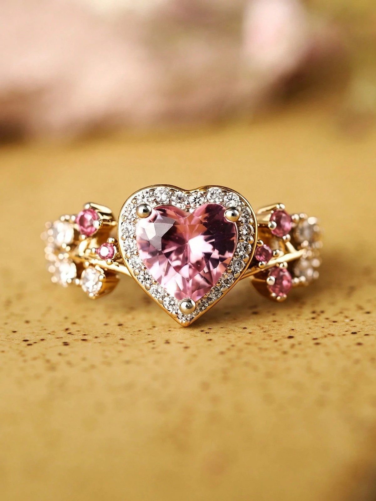 Womens Heart Ring Gold Tone Silver Tone CZ Promise Engagement Floral Band Gift