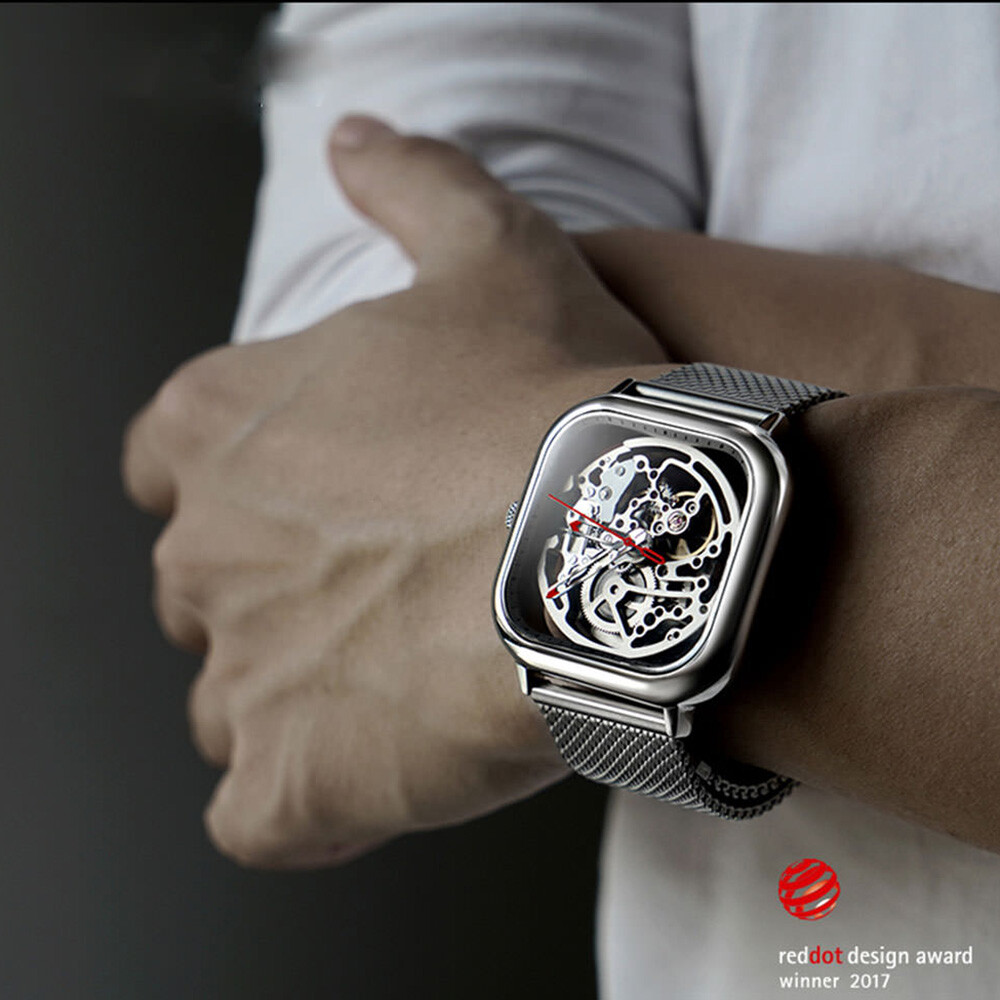 CIGA Design Hollow Automatico Scheletrato Quadrato Maglie Acciaio Orologio Uomo