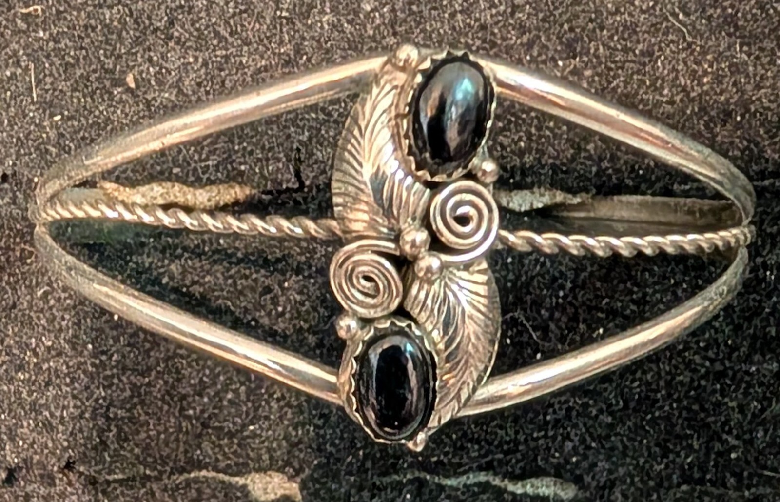 Vintage Nickle Silver Bracelet Black Onyx Stone Size 3″ W by 1-1/4″ L