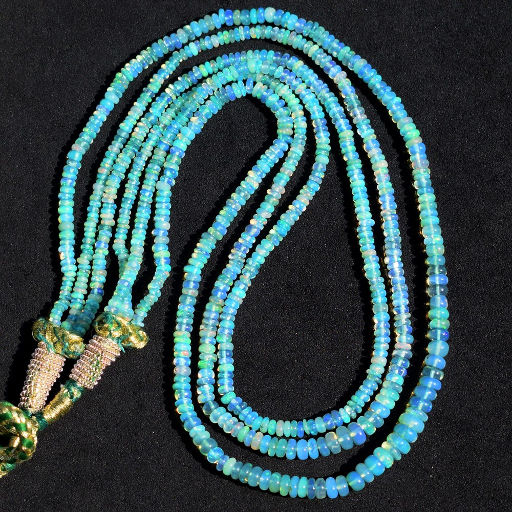 132 Cts Enhanced Amazing Flash Green Ethiopian Opal Beaded Necklace SK 23E464