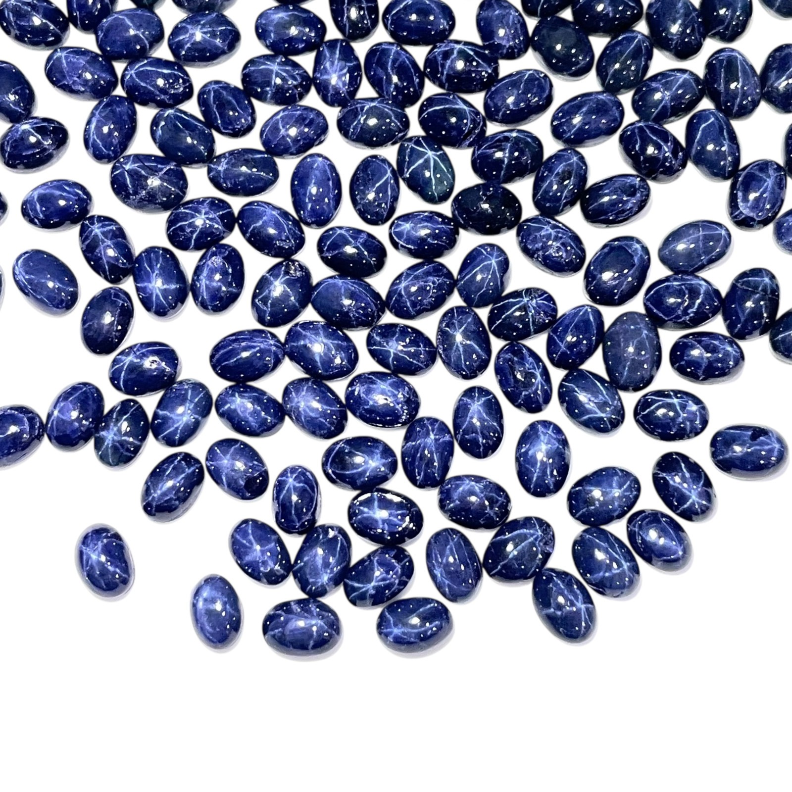 6 Pcs Natural Star Blue Sapphire 6x4mm Oval Cabochon Royal Loose Gemstones Lot