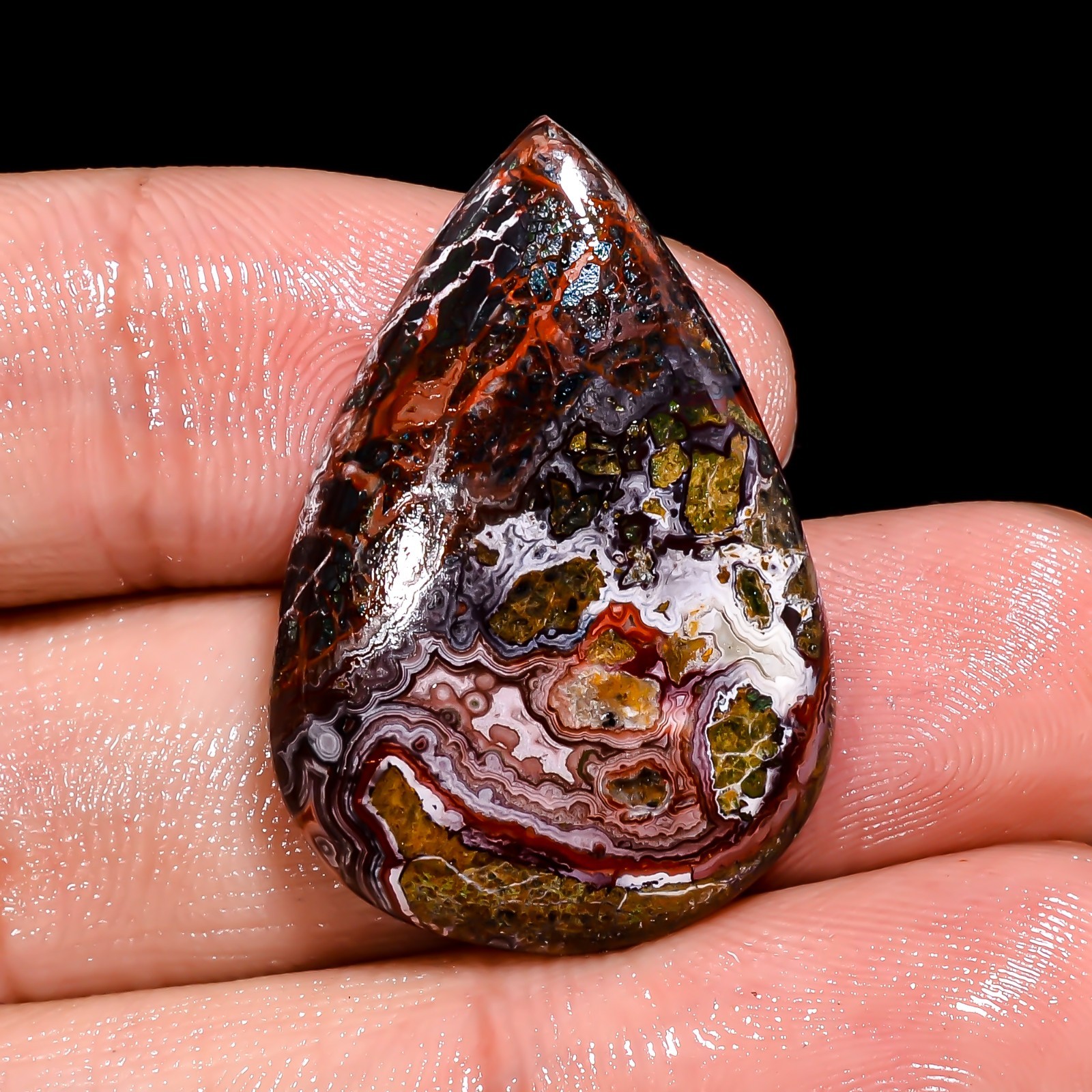 Natural Crazy Lace Agate Pear Shape Cabochon Loose Gemstone 30X20X5 MM 26 Cts.
