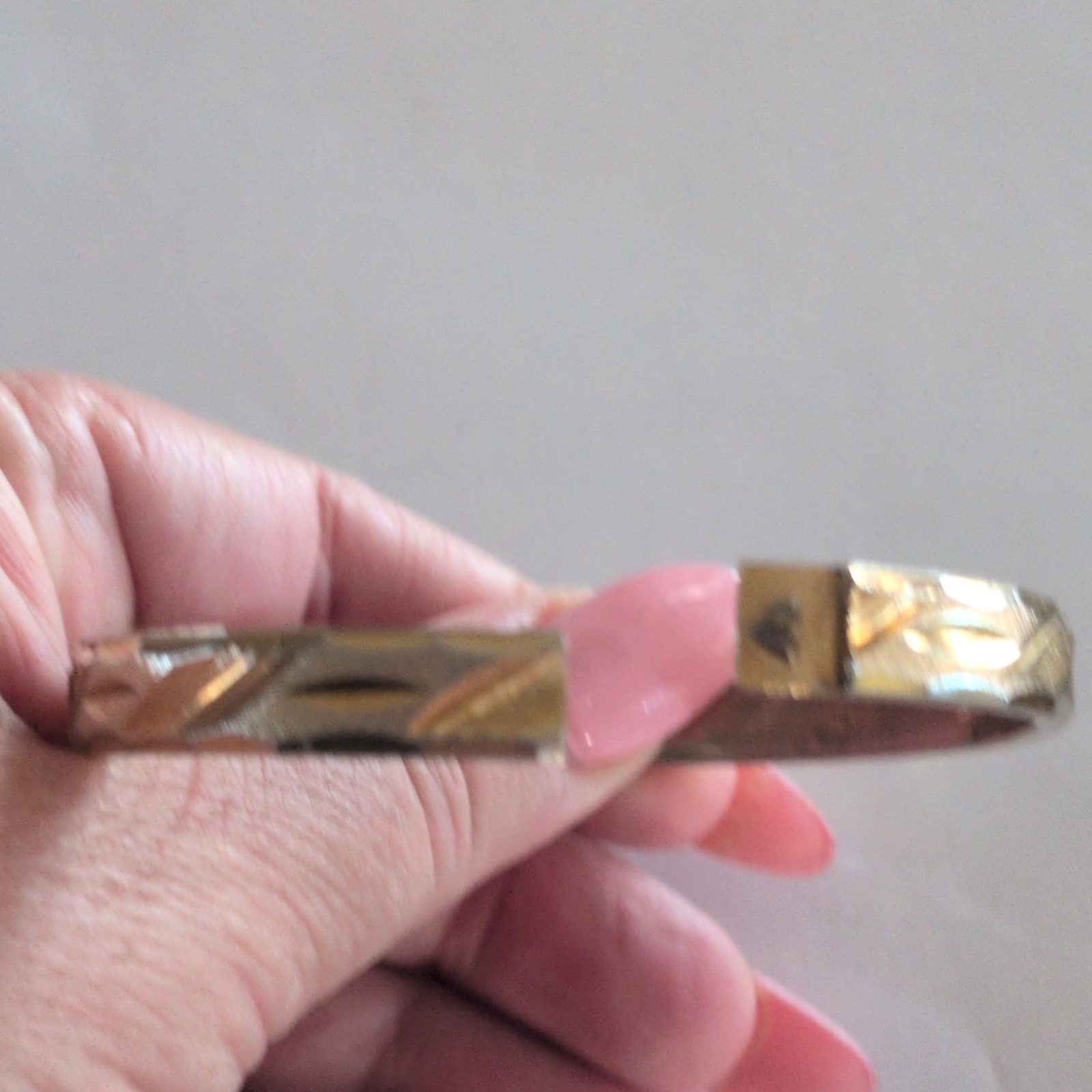 Gold-Tone Etched Pattern Stackable Bangle Bracelet, Slip-On, No Stone