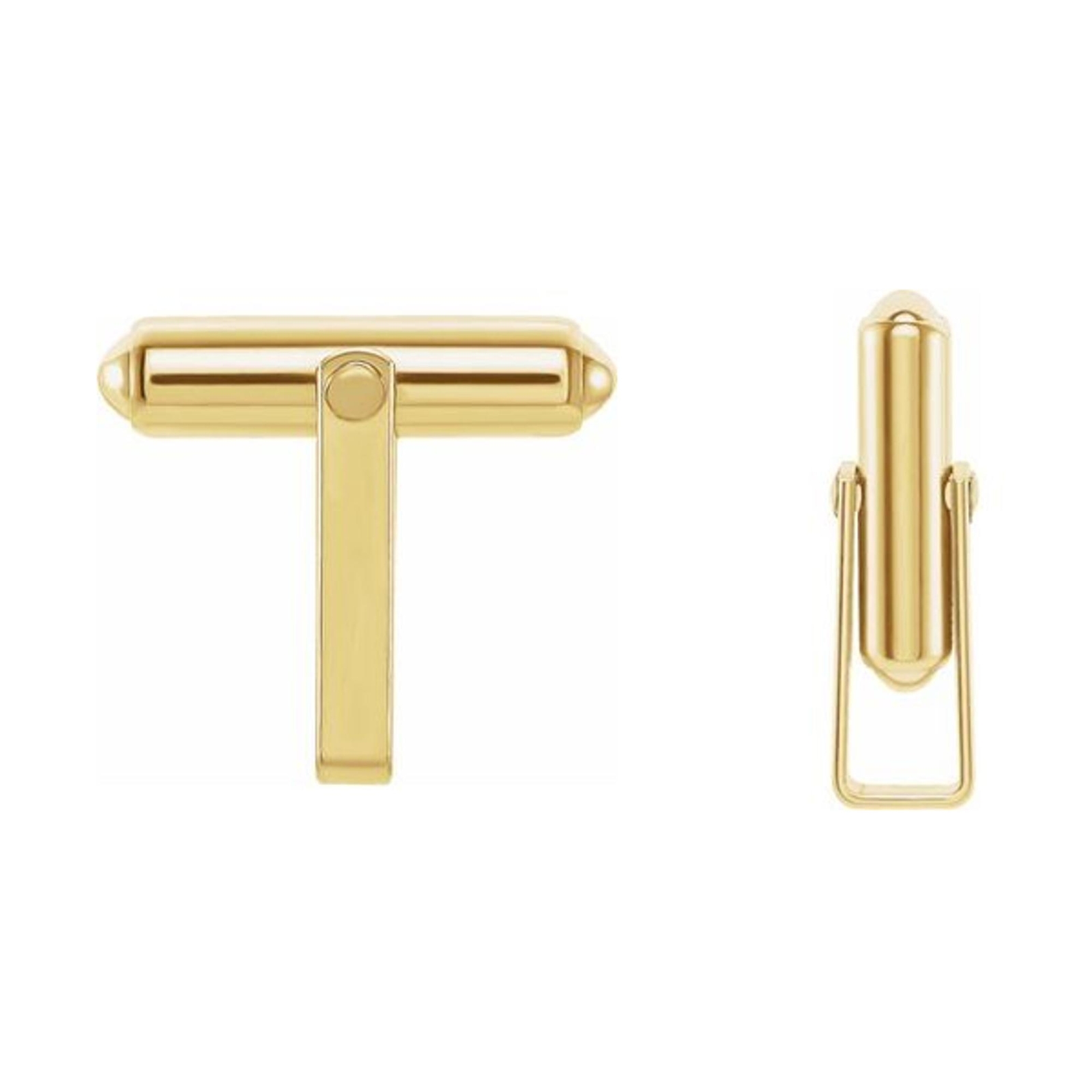 14K Yellow Gold Swivel Round Bullet Cuff Link Back Rotating Component 17.75 mm
