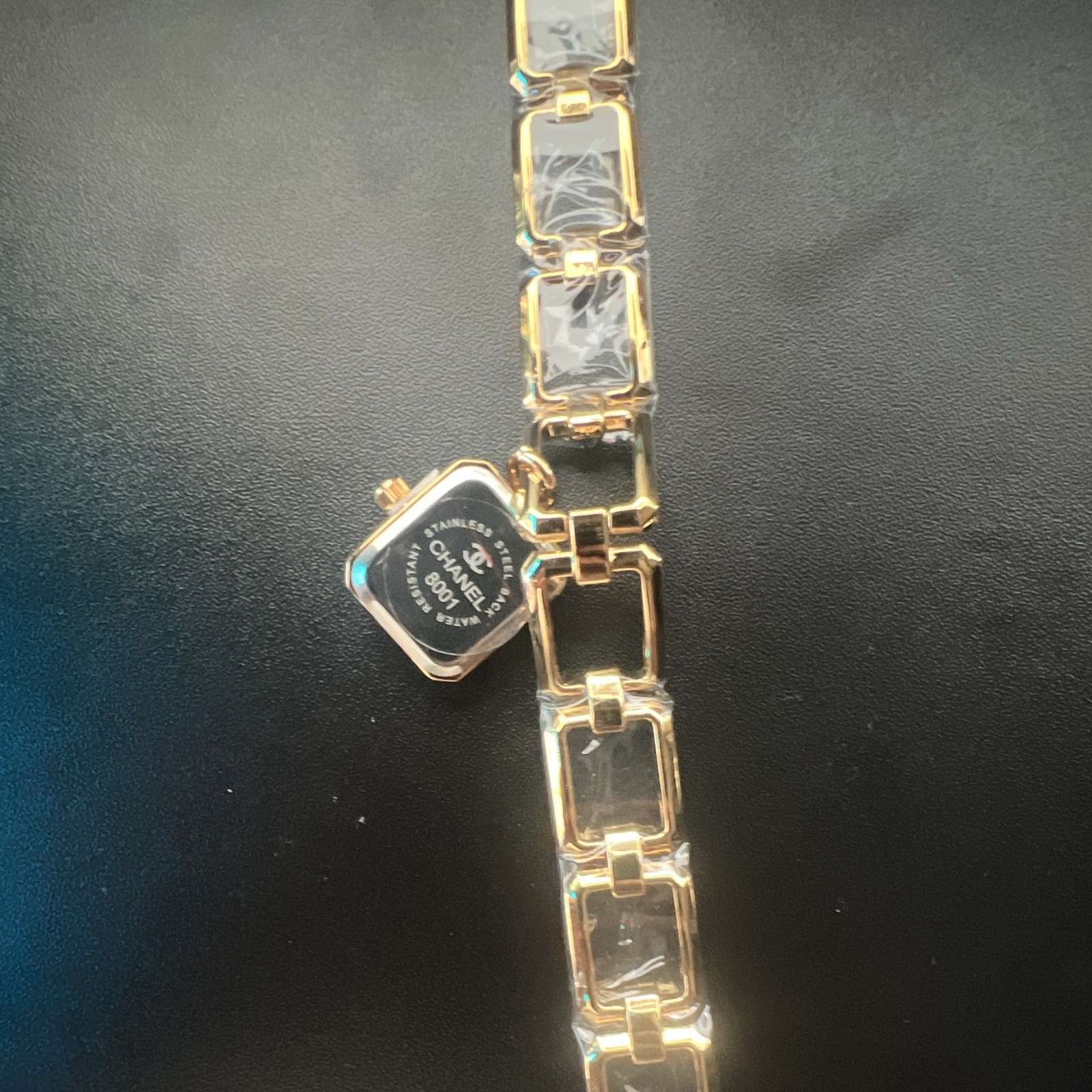 CHANEL Women’s Premiere Quartz Square Watch Black Dial Gold SS Bracelet
