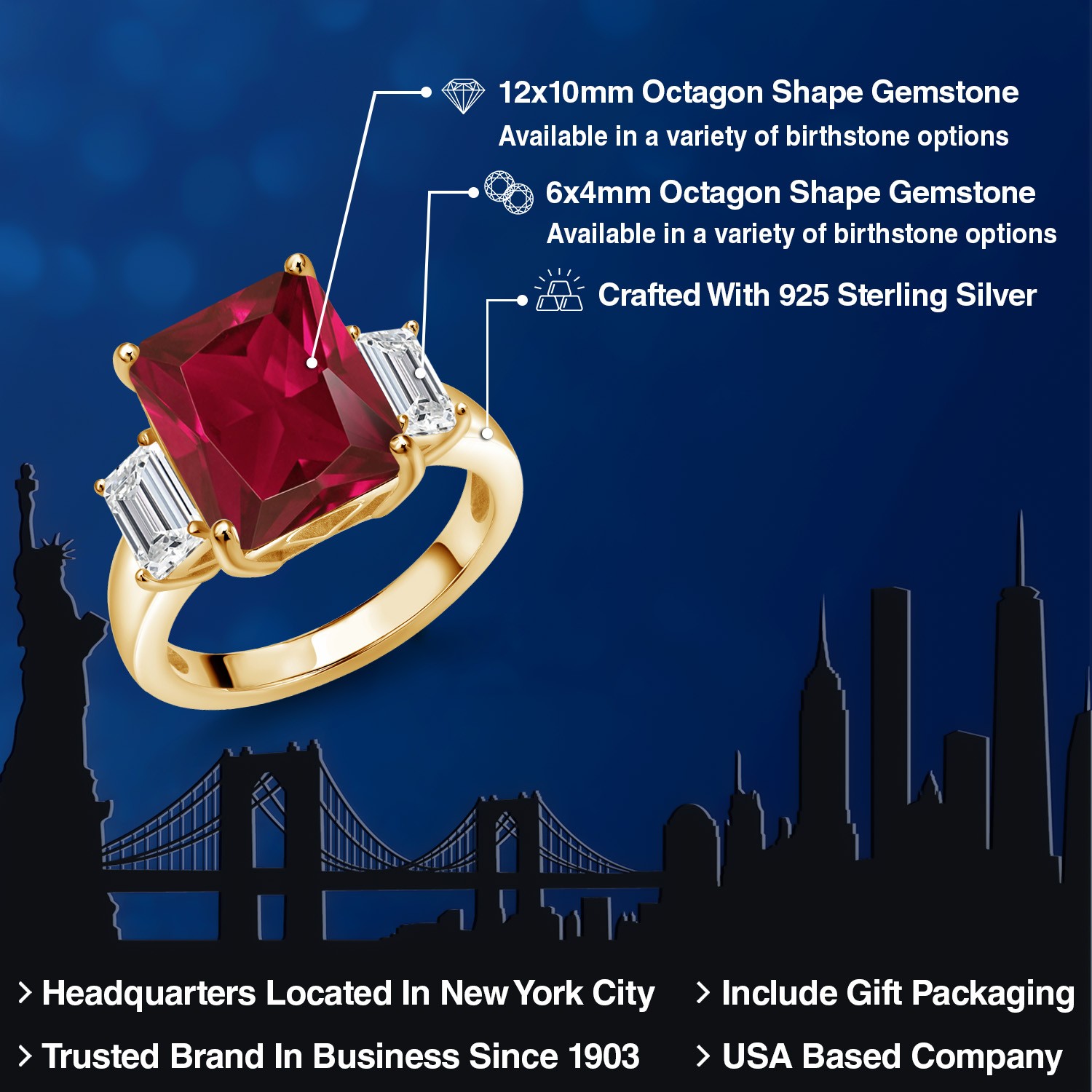 18K Yellow Gold Plated Silver Created Ruby and Lab Grown Diamond Engagement