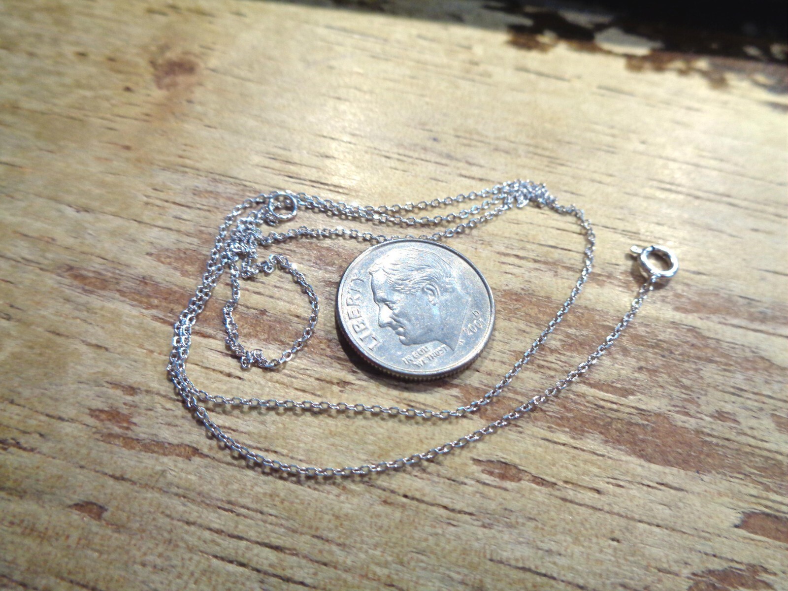 0.8MM PETITE WHITE GOLD-PLATED 925 STERLING SILVER DC ROLO CHAIN NECKLACE 16″