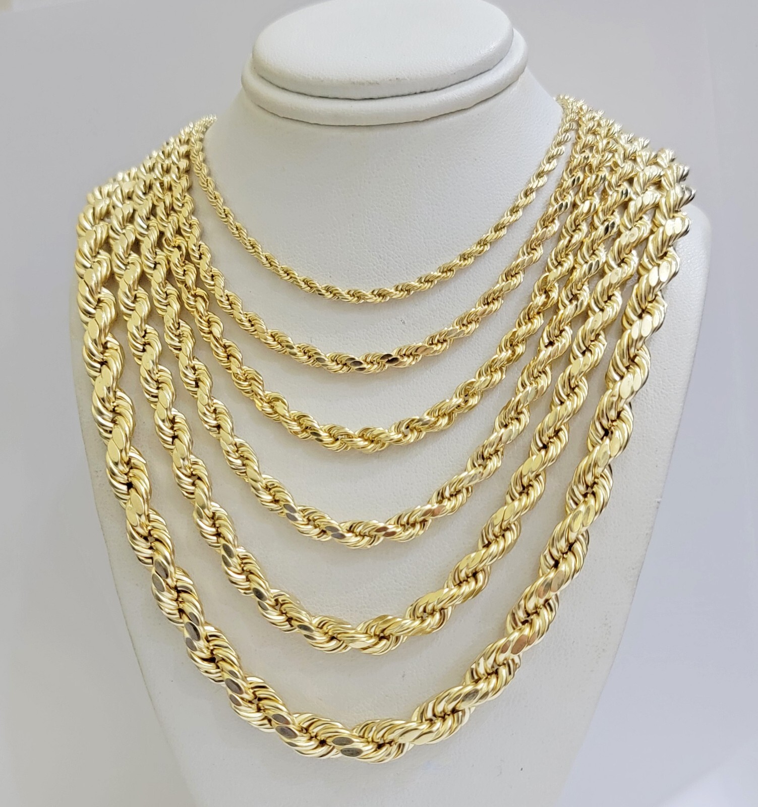 Real 10k Gold Rope Chain Necklace 18-30 Inch 3mm to 10mm Diamond Cut 10KT Yellow