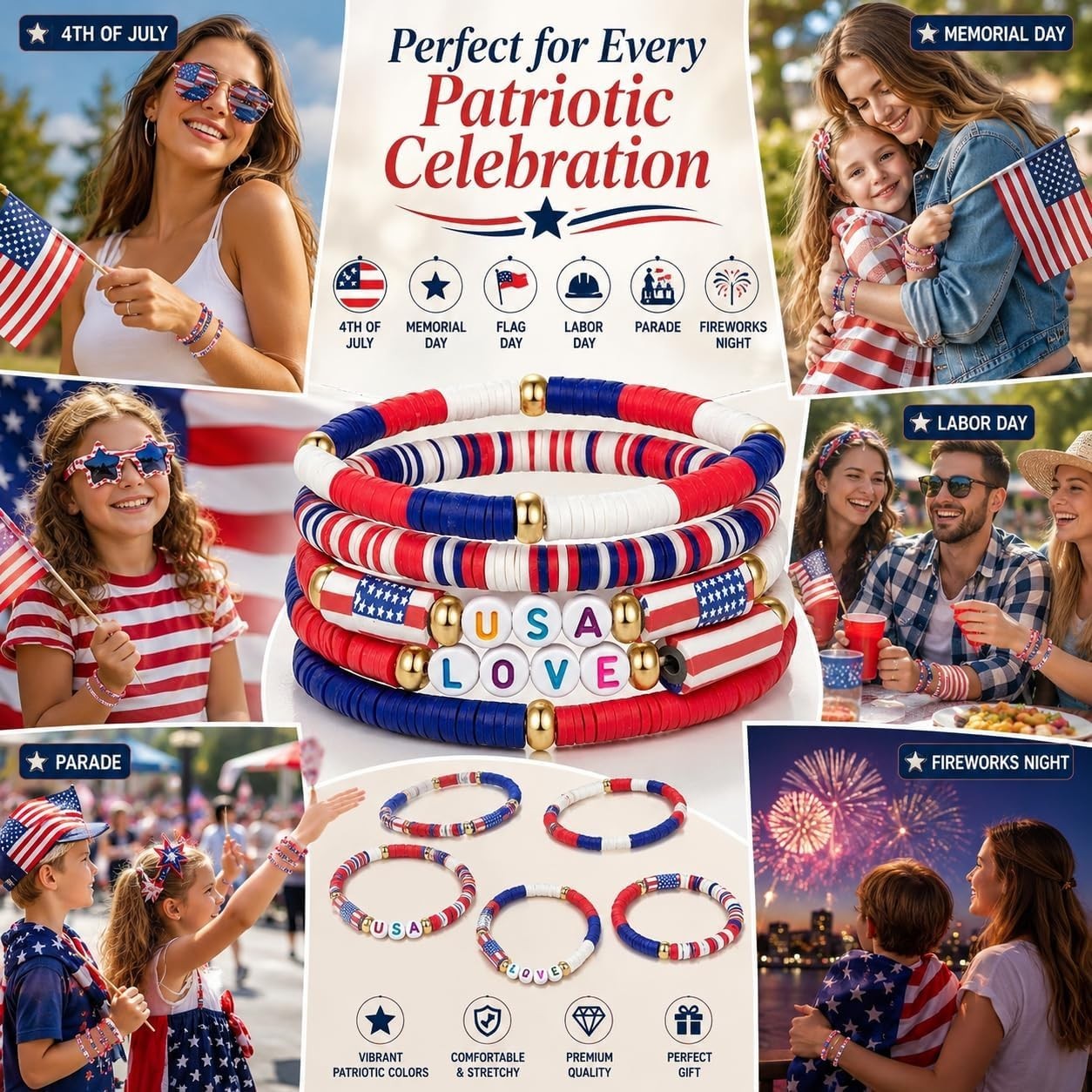 Versatile 4th of July Love Bracelets in Red, White & Blue – Perfect for All Ages