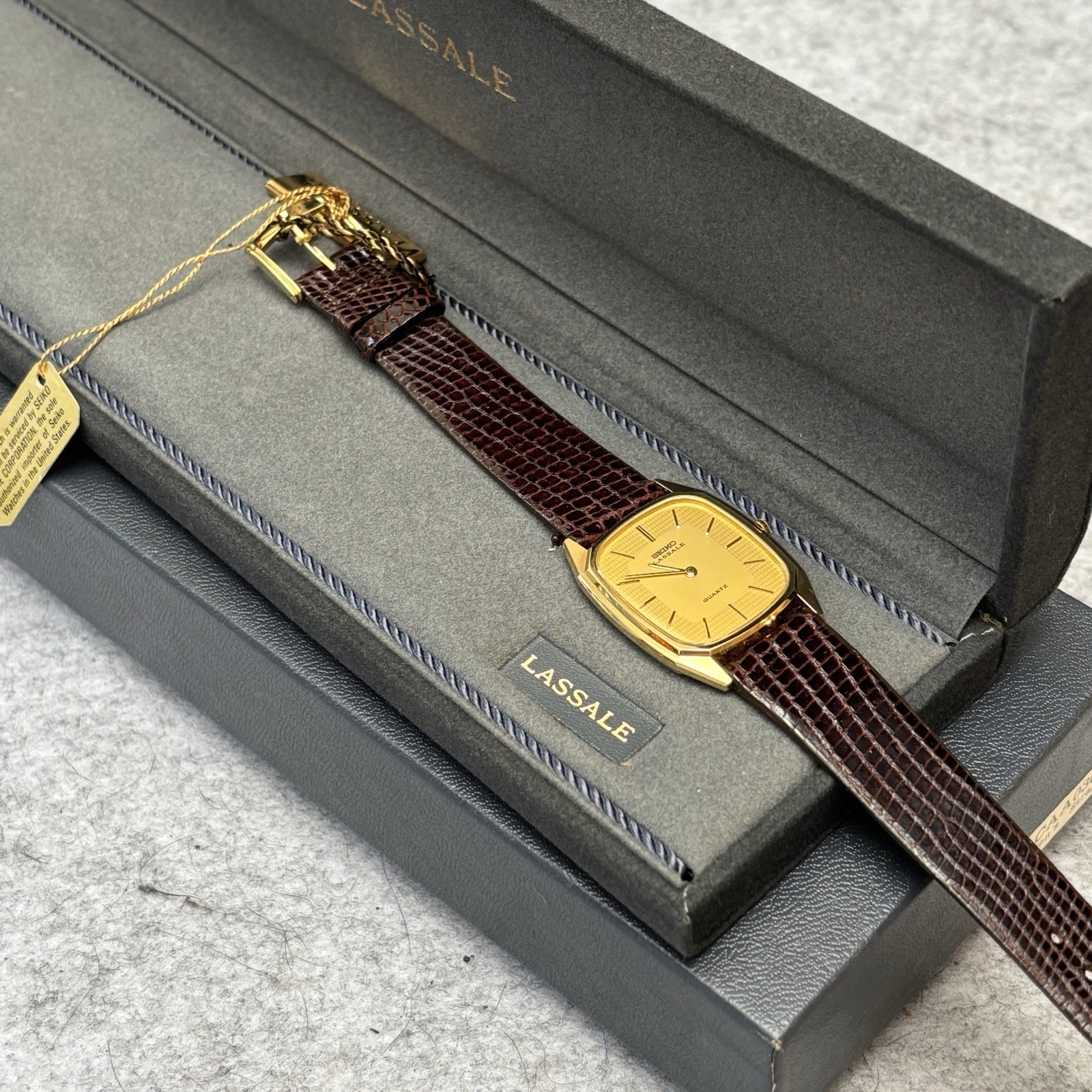 NOS Neo Vintage Seiko Lassale Tank Watch Men 28mm Gold Tone 6020-5839 – New Bat