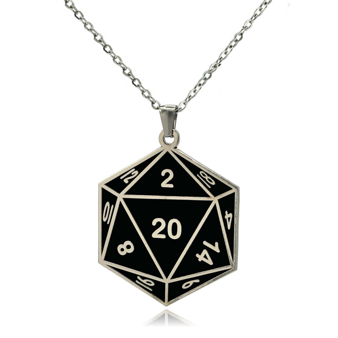 D20 Dice Double Sided Enamel Pendant Necklace