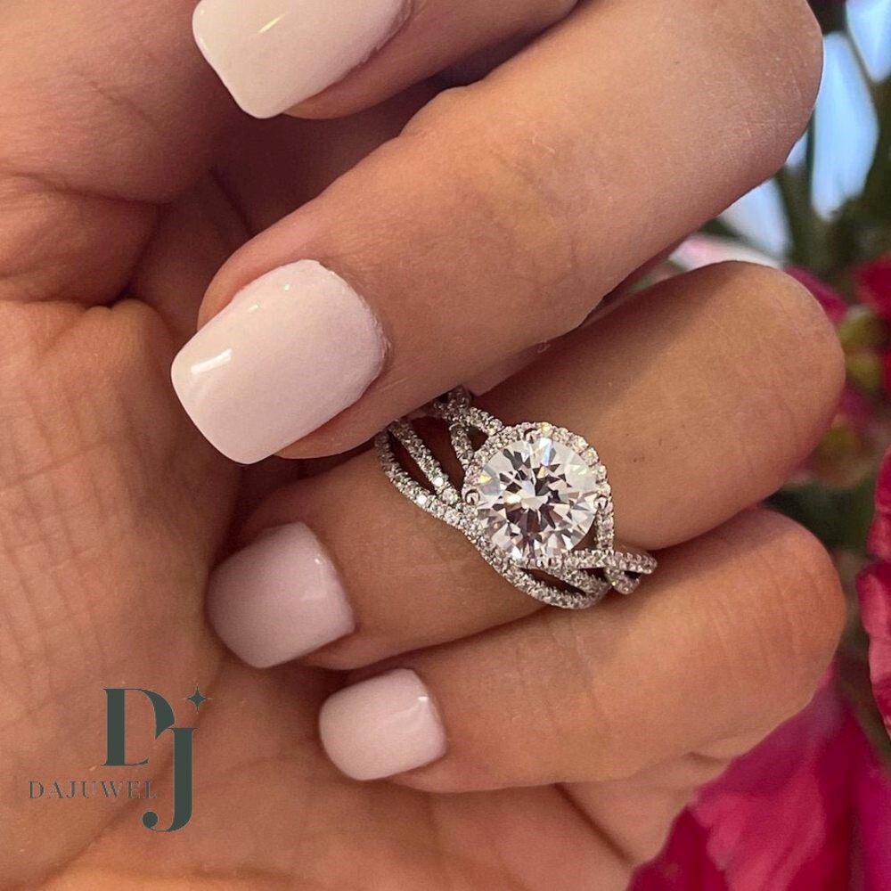 3 CT Round Cut Moissanite Bridal Set Engagement Ring Solid 14K White Gold VVS1
