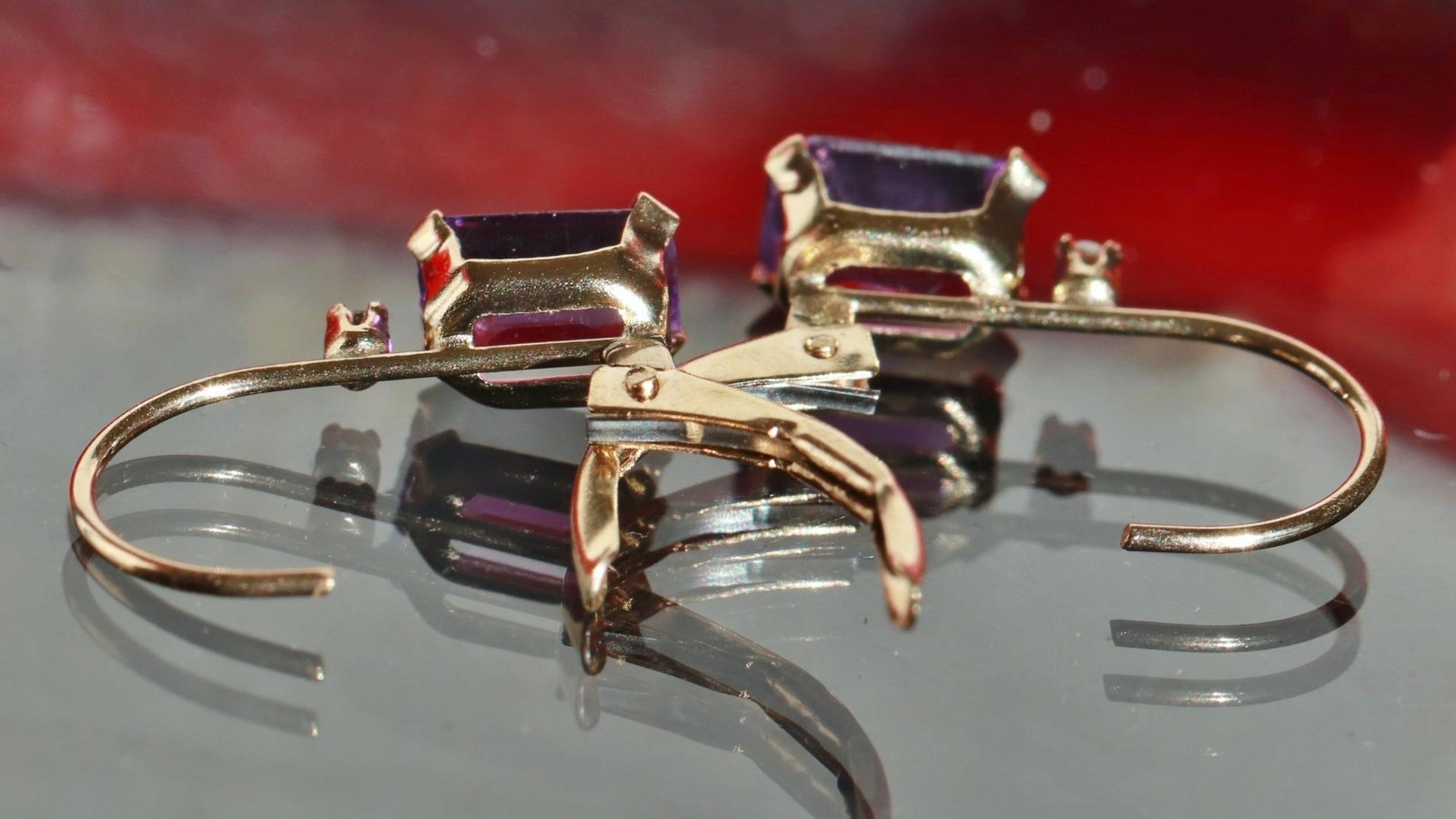 14k yellow gold earrings 0.82ct amethyst diamond 0.61″ dangle 0.91gr N3685
