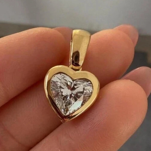 4.00 Ct Heart-Cut EF/VS1 Lab Grown Diamond Bezel Pendant Yellow Gold 14K