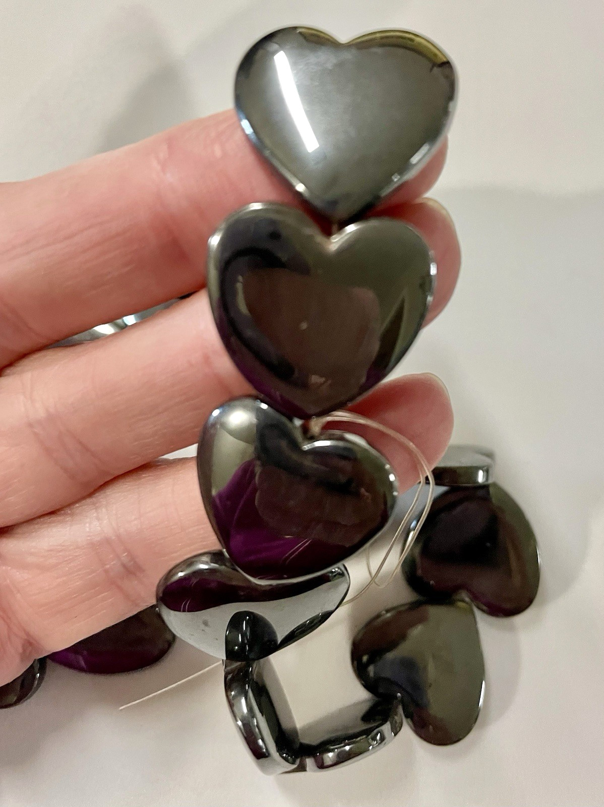 Puffed Vintage Natural Hematite Heart (Approx. 22 beads) Approx. 20mm x 20mm