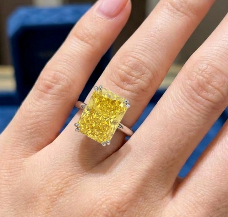8.00 Ct Certified Radiant Cut Yellow Natural Diamond Ring VVS1 White Gold Finish