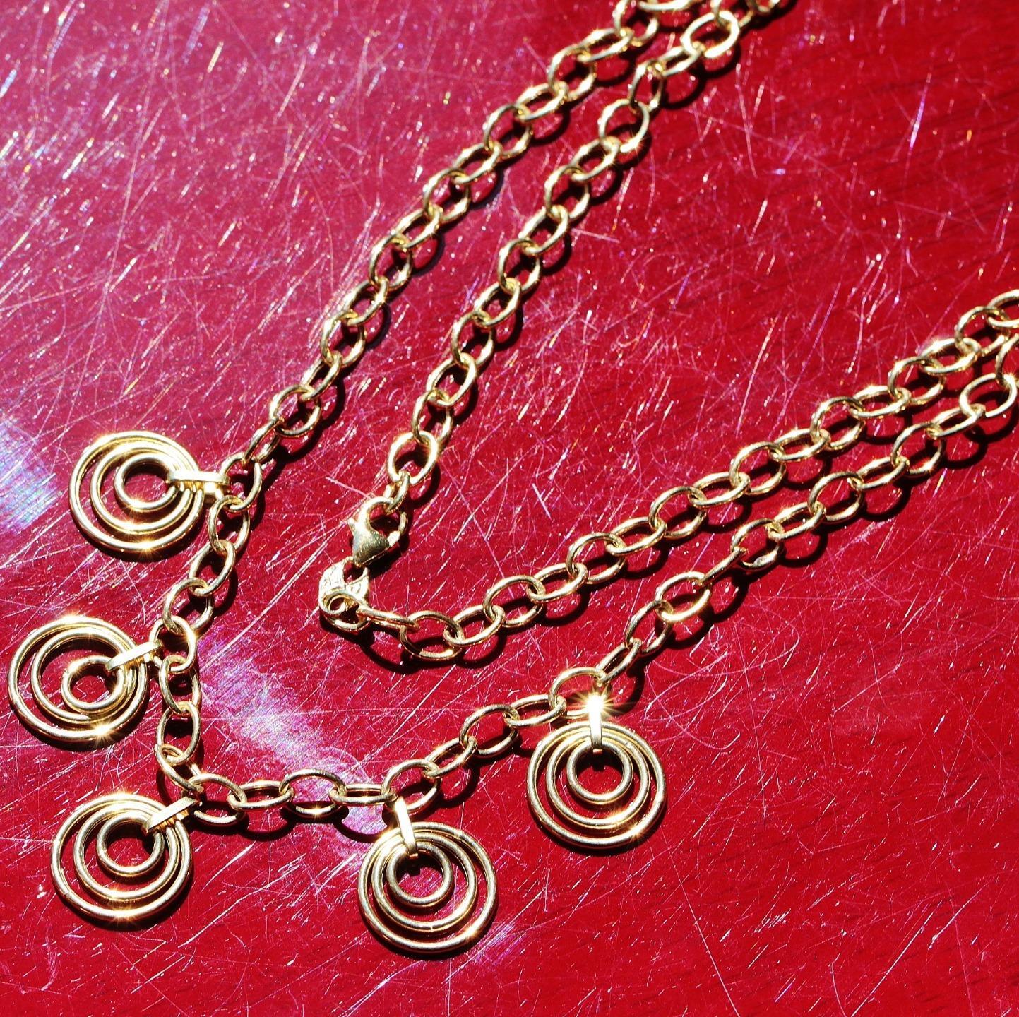 14k yellow gold necklace Italian 17.0″ fancy circular dangle 6.4gr EternaGold