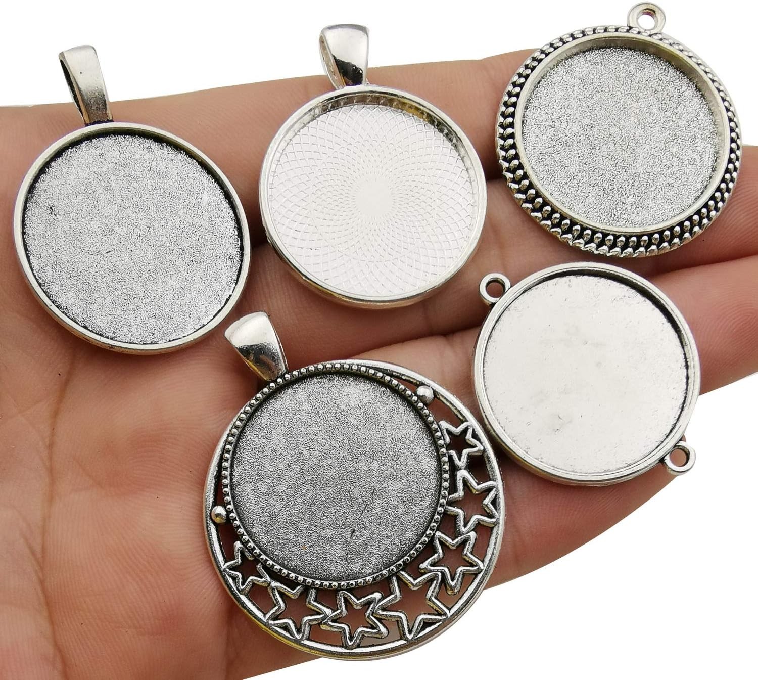 20pcs Mixed Fit 25mm Blank Bezel Pendant Trays Base Antique Silver