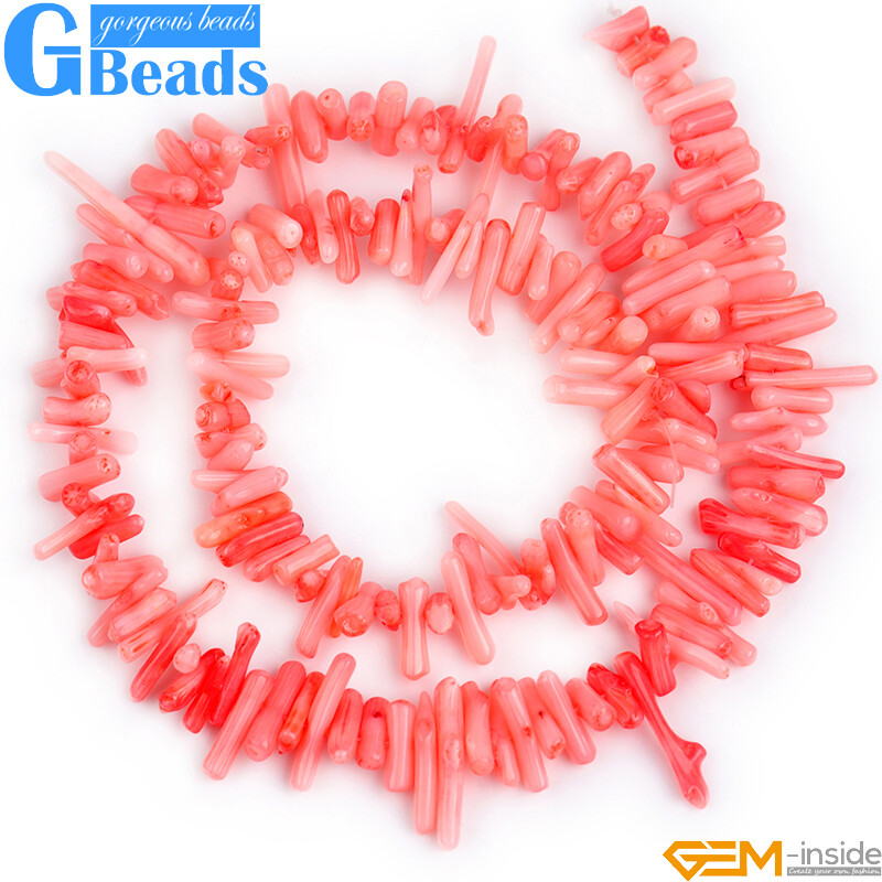 Pink Red White Stick Coral Beads Irregular Spike Gemstone For Jewelry Making 15”